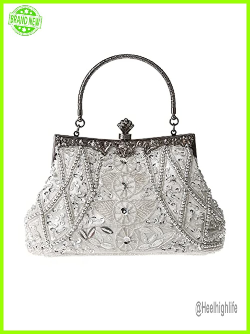 Embroidered Beaded Sequin Floral Evening Clutch Crossbody Bag